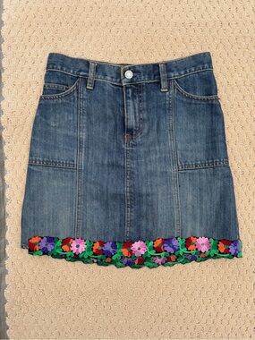 Gap Denim Midi Skirt with Floral Crochet Hem - Blue
